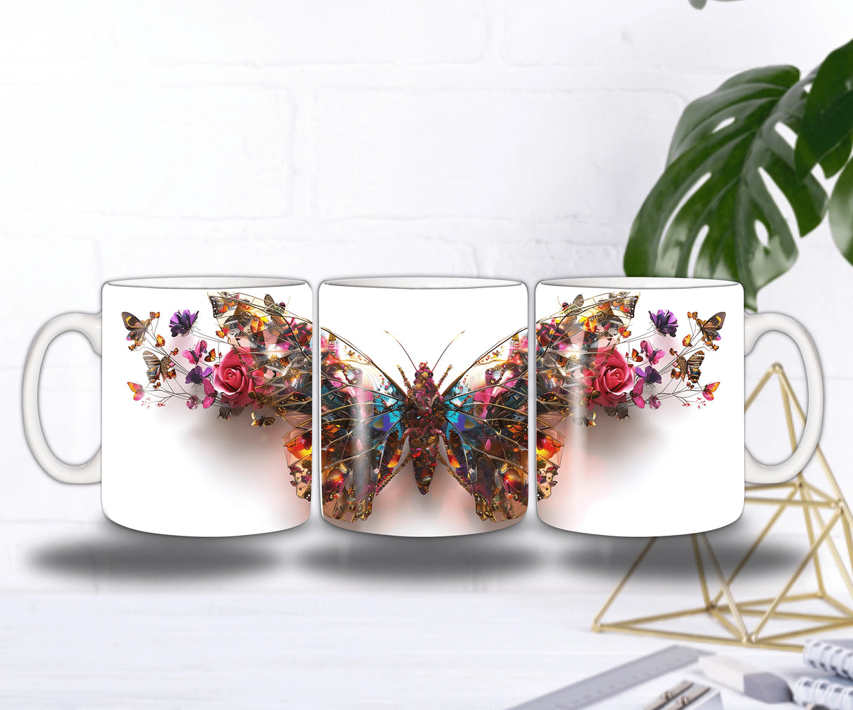 Mug Papillon Floréal – Papillon Éclatant Composé de Fleurs et d’Ailes Colorées Sublimation Store