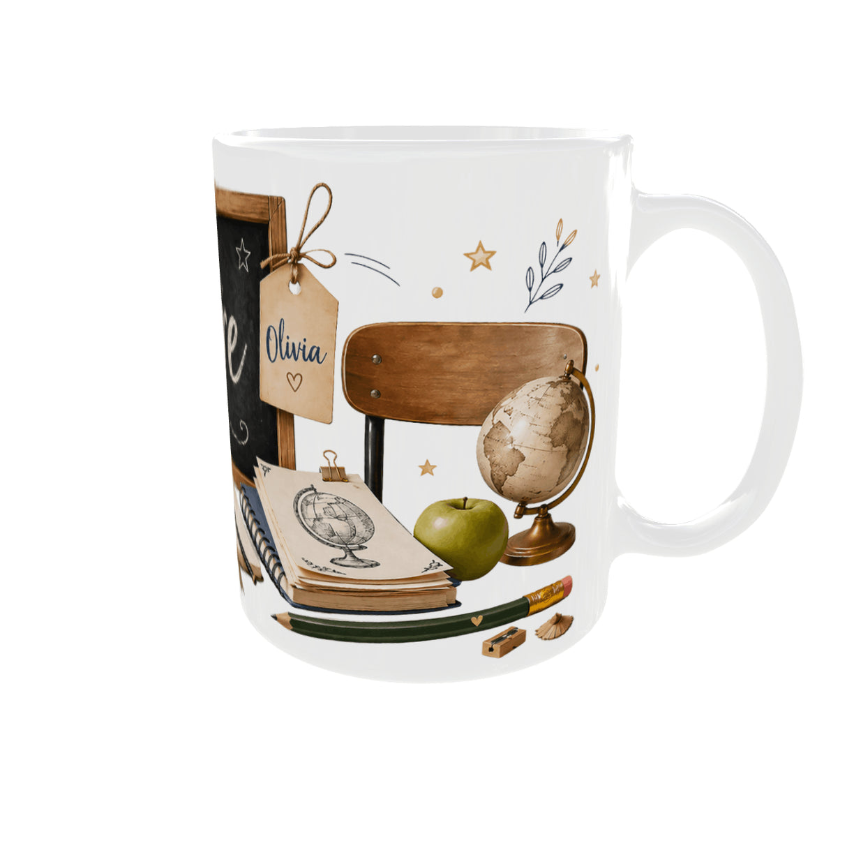 Mug cadeau maître personnalisé prénom vintage – vue anse à droite