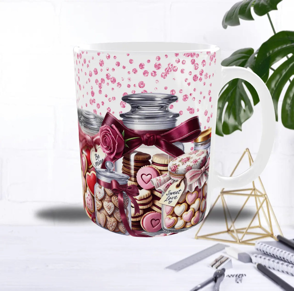 Mug Saint-Valentin – Bonbonnières Remplies d’Amour & Biscuits Cœurs Sublimation Store