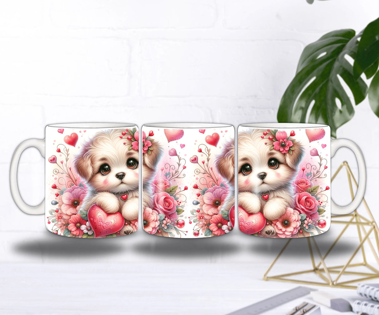 Mug Saint-Valentin Chien & Cœurs – Chiot Fleuri Romantique (Sublimation) Sublimation Store