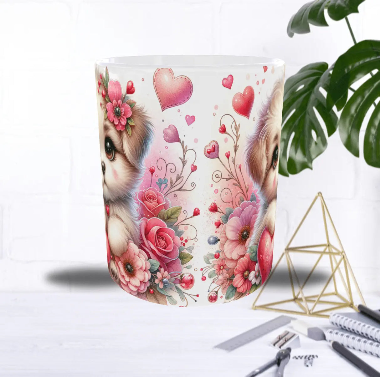 Mug Saint-Valentin Chien & Cœurs – Chiot Fleuri Romantique (Sublimation) Sublimation Store