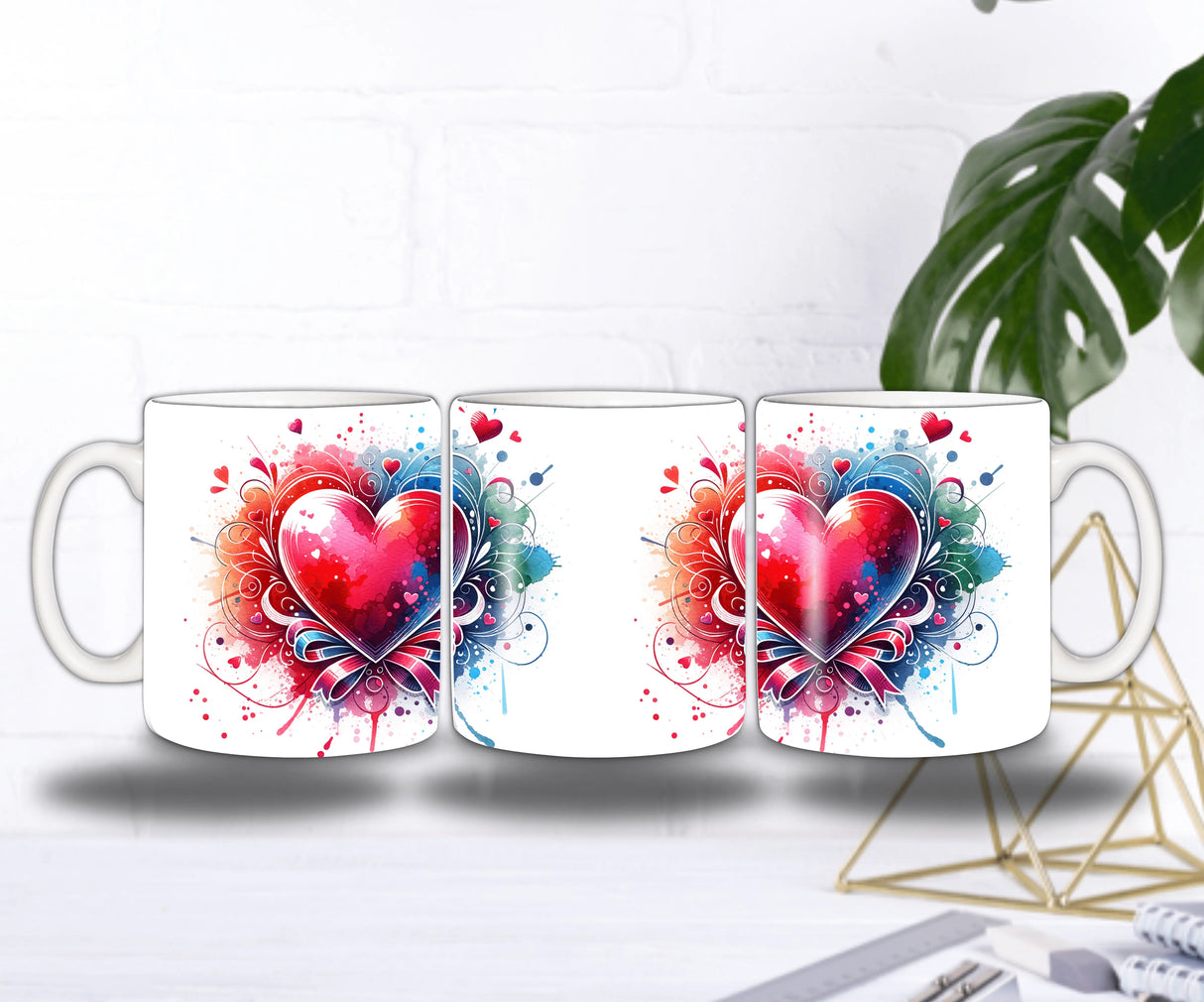 Mug Saint-Valentin “Cœur Éclat d’Amour” – Aquarelle Colorée & Petits Cœurs Sublimation Store