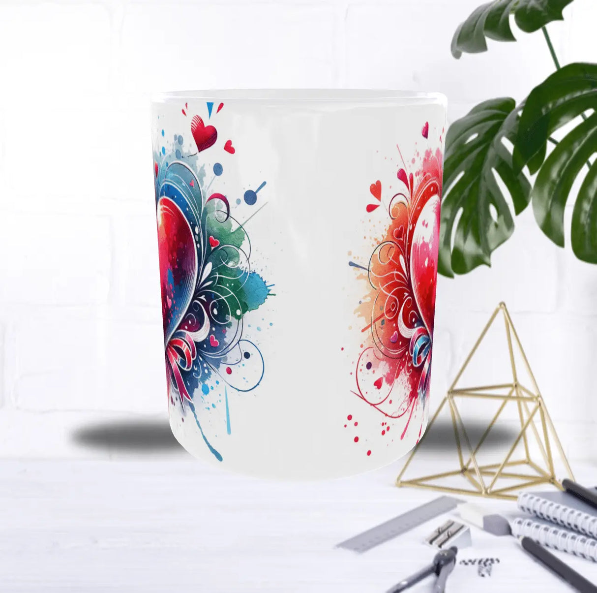 Mug Saint-Valentin “Cœur Éclat d’Amour” – Aquarelle Colorée & Petits Cœurs Sublimation Store
