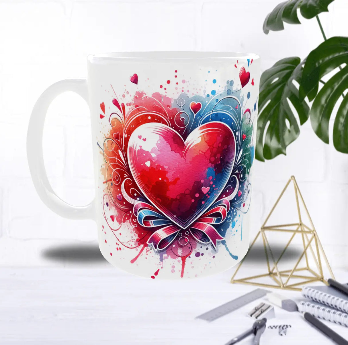 Mug Saint-Valentin “Cœur Éclat d’Amour” – Aquarelle Colorée & Petits Cœurs Sublimation Store