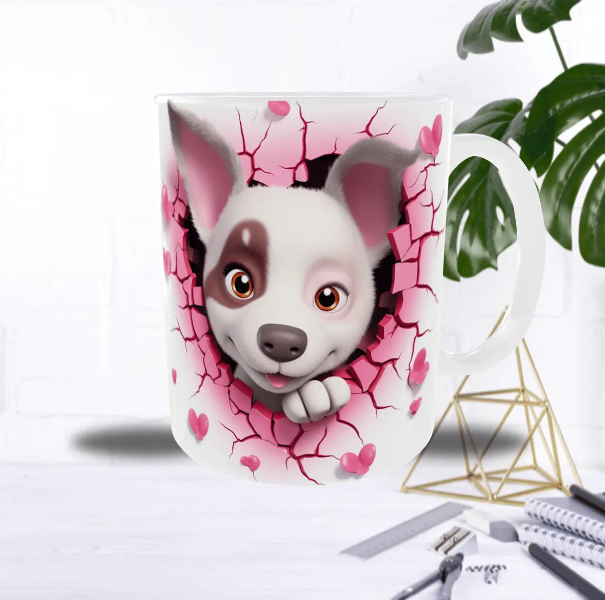 Mug Saint-Valentin “P’tit Chien Love” – Mur Brisé & Papillons Cœur Roses Sublimation Store