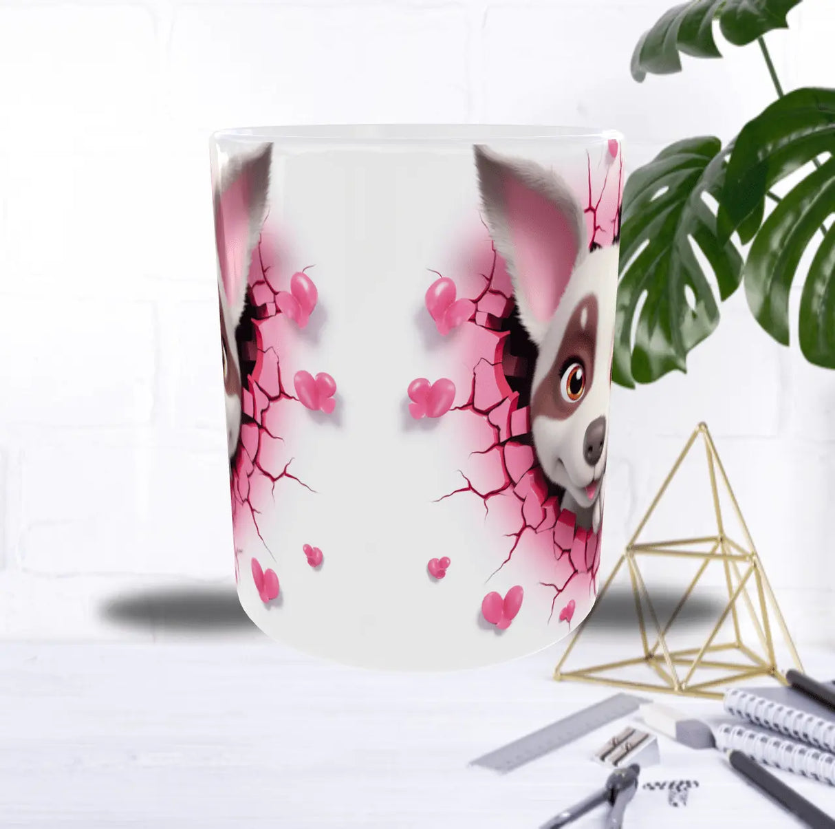 Mug Saint-Valentin “P’tit Chien Love” – Mur Brisé & Papillons Cœur Roses Sublimation Store