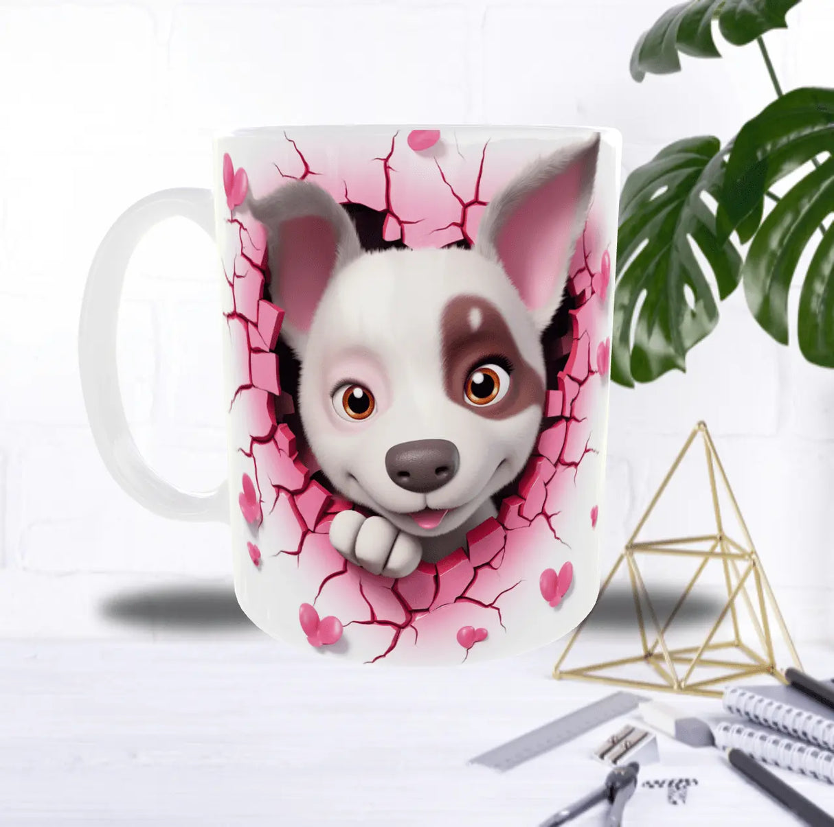 Mug Saint-Valentin “P’tit Chien Love” – Mur Brisé & Papillons Cœur Roses Sublimation Store