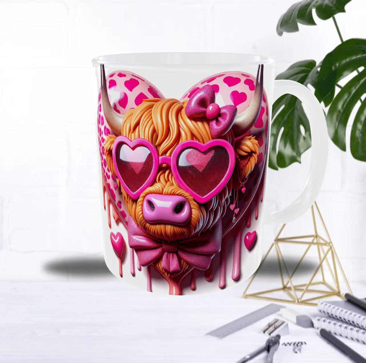 Mug Saint-Valentin Vache Rose – Lunettes Cœur & Humour Love (Sublimation) Sublimation Store