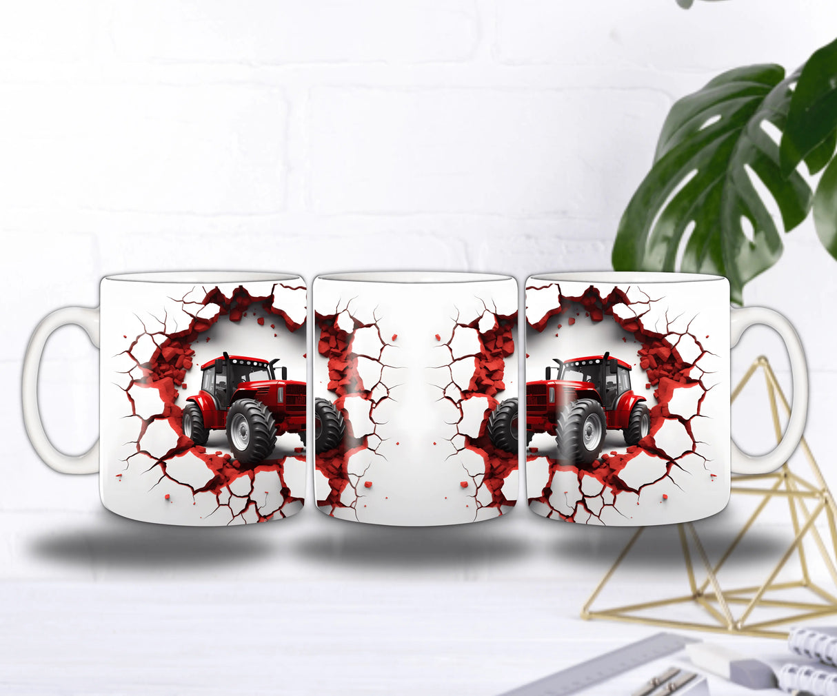 Mug Tracteur Rouge Brise-Mur – Sublimation HD Effet 3D sur Mur Blanc Sublimation Store
