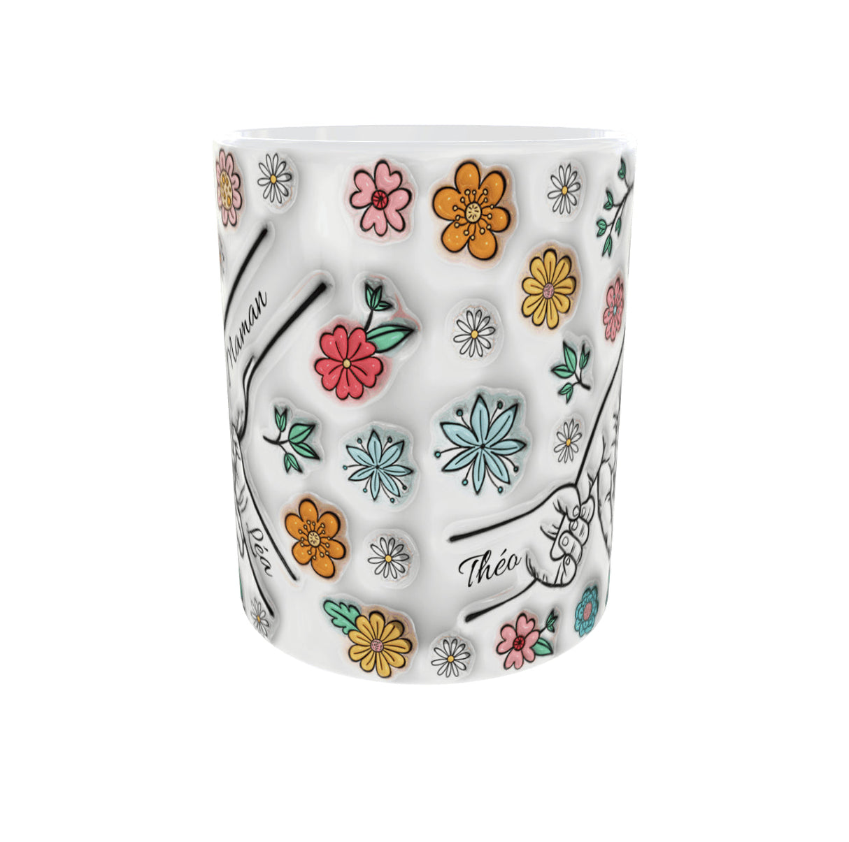 Mug personnalisé “Main dans la main” – Maman/Papa + 2 prénoms au choix (325 ml / 11 oz) Sublimation Store