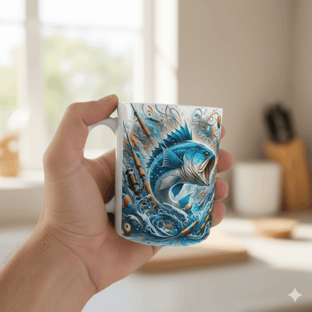 Mug pêche illustration poisson bleu dynamique 11 oz (325 ml) Sublimation Store