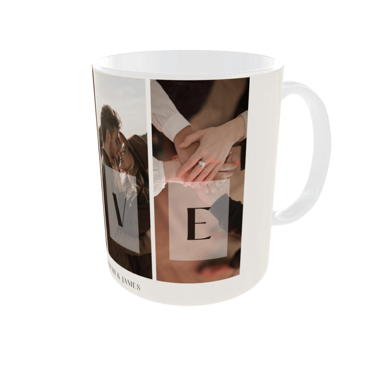 Mug personnalisé 4 photos “LOVE” – Date + 2 prénoms (325 ml / 11 oz) Sublimation Store