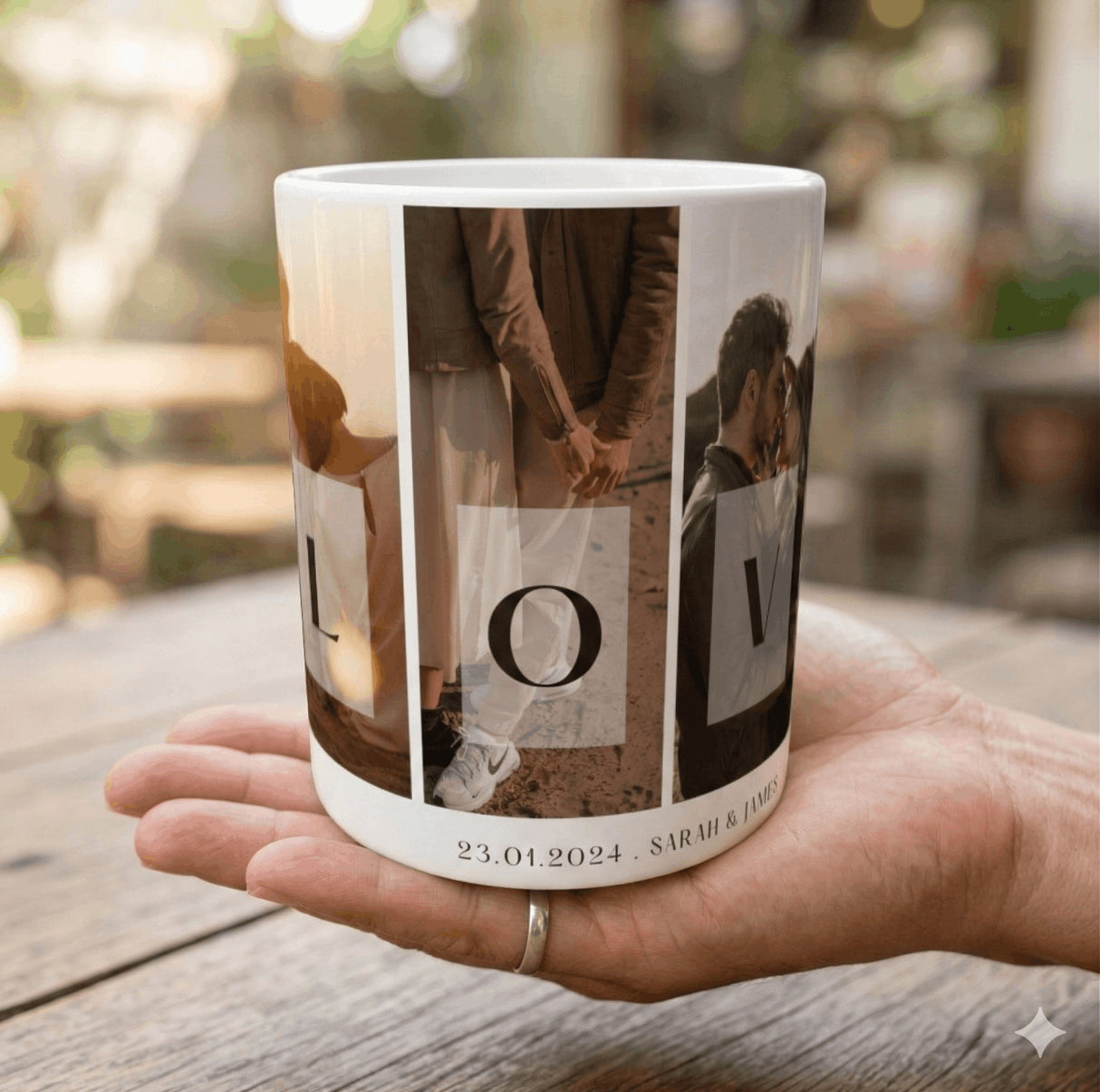 Mug personnalisé 4 photos “LOVE” – Date + 2 prénoms (325 ml / 11 oz) Sublimation Store