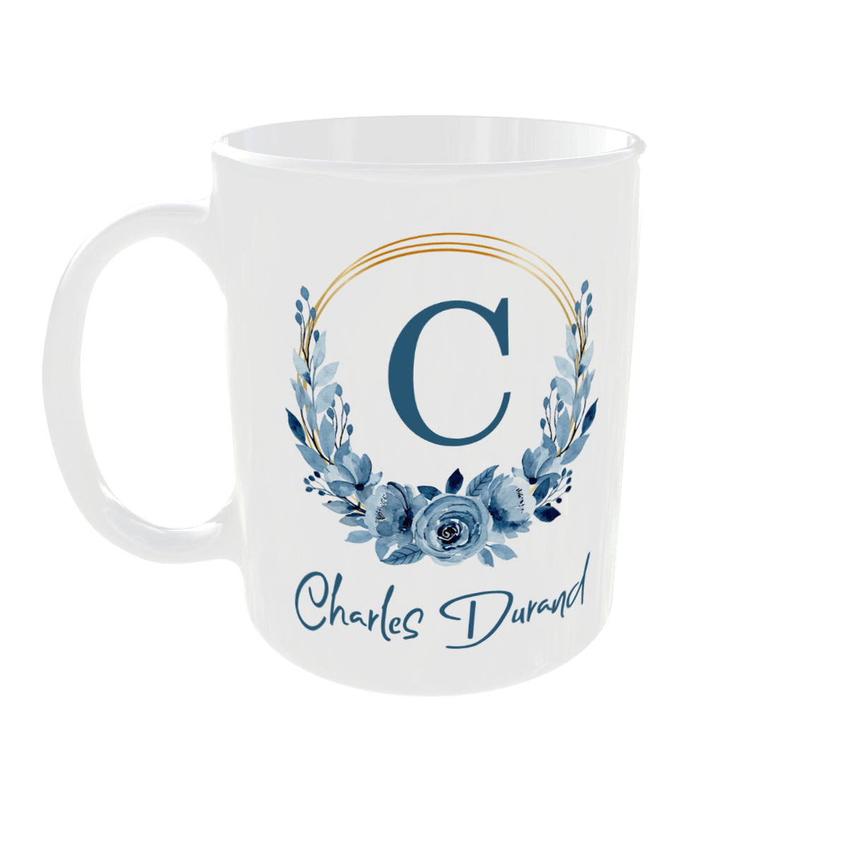 Mug personnalisé initiale & prénom – Couronne bleue (cadeau homme) Sublimation Store - Vue gauche