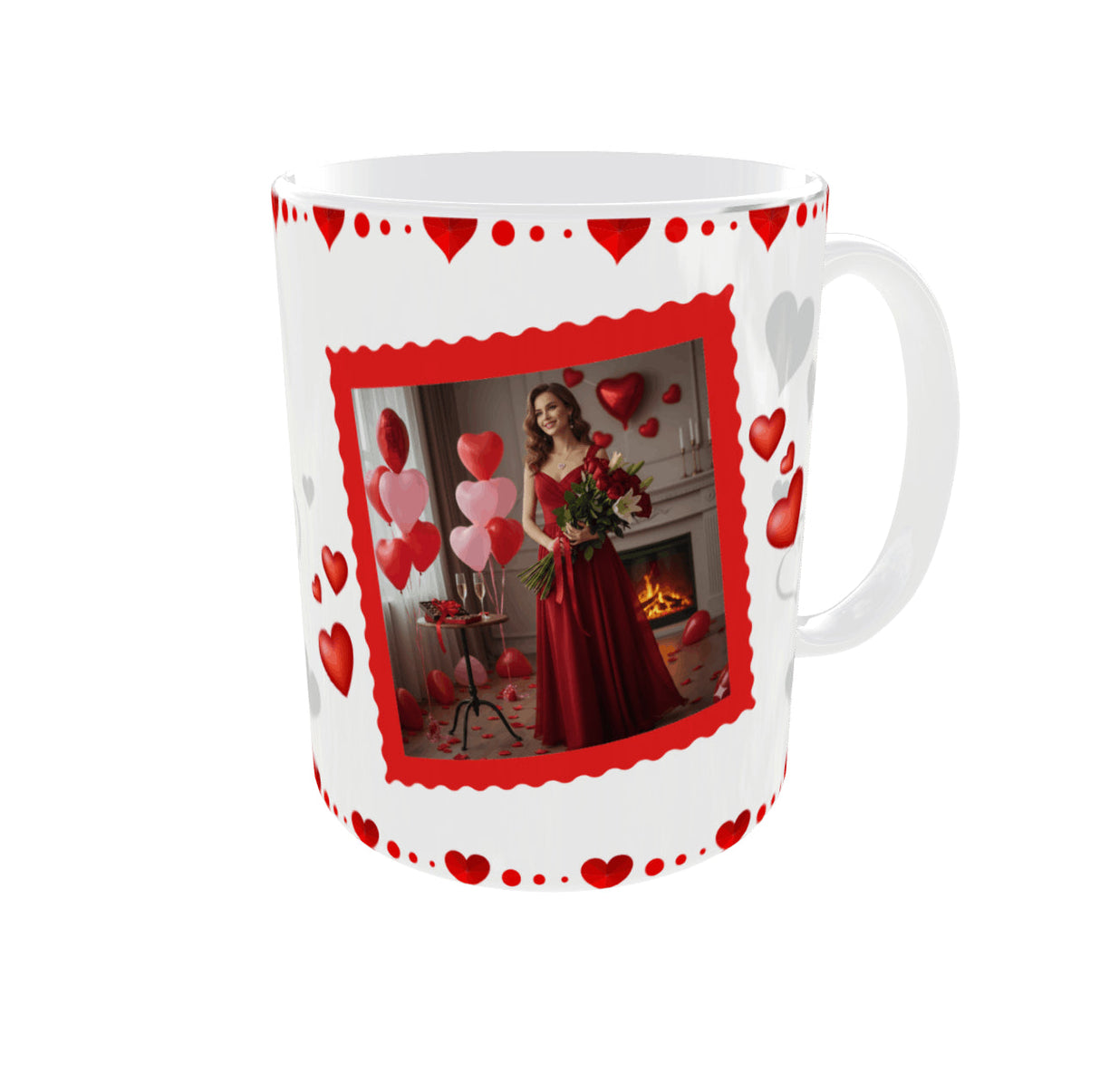 Mug personnalisé Saint-Valentin – Initiales stylisées + prénom + photo (11 oz / 325 ml) Sublimation Store