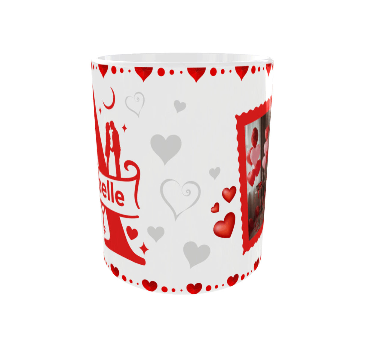 Mug personnalisé Saint-Valentin – Initiales stylisées + prénom + photo (11 oz / 325 ml) Sublimation Store