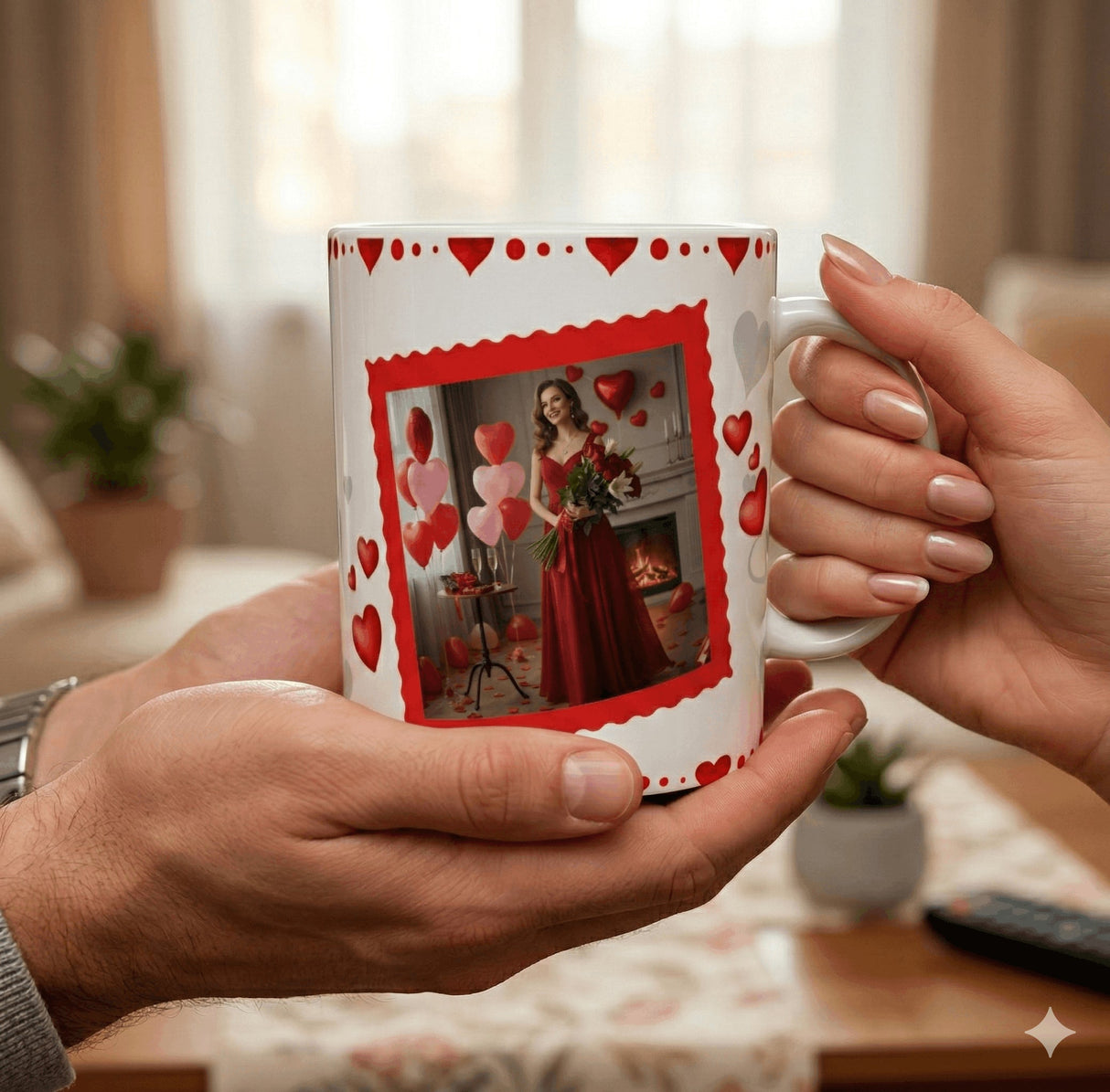 Mug personnalisé Saint-Valentin – Initiales stylisées + prénom + photo (11 oz / 325 ml) Sublimation Store