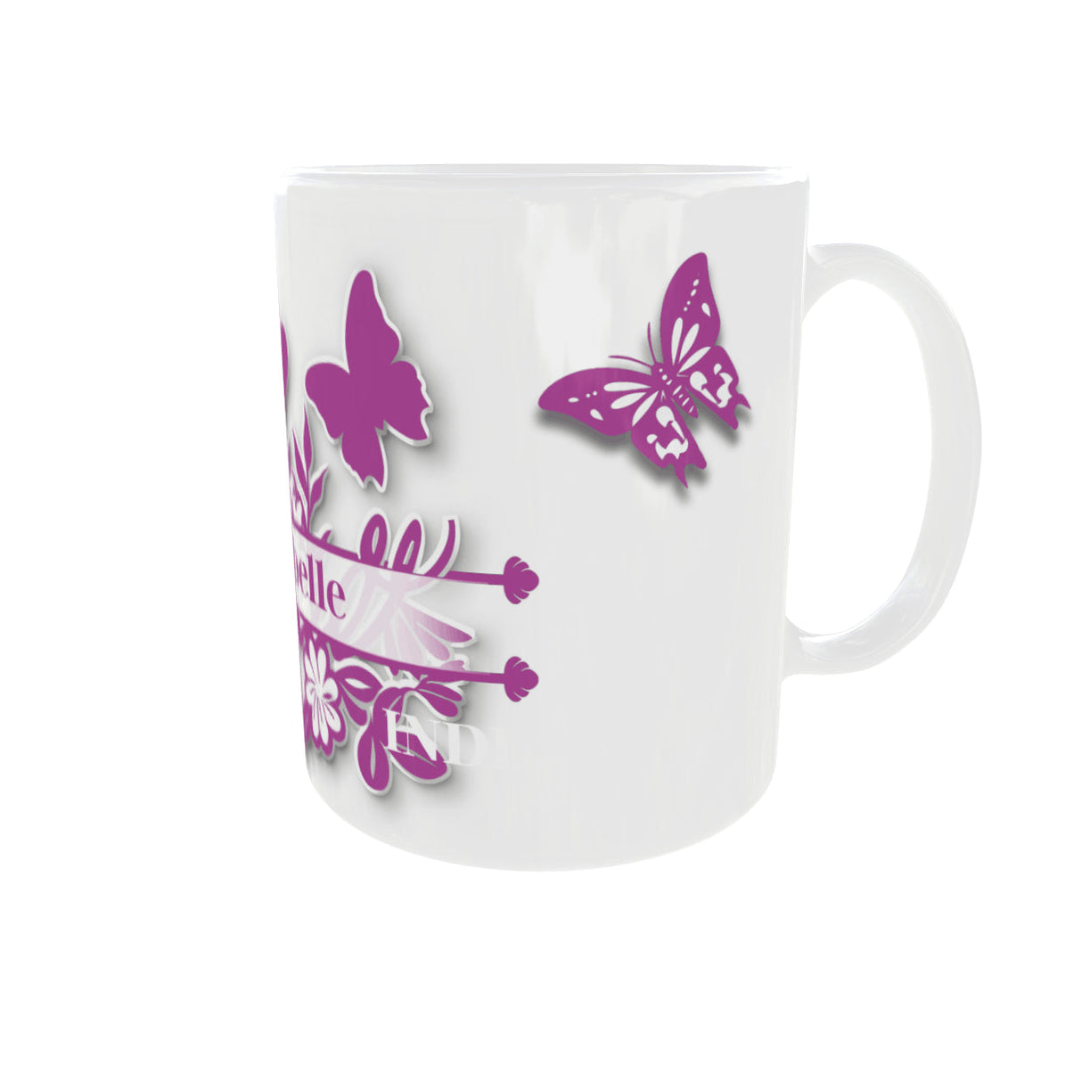 Mug personnalisé initiale A à Z floral – Prénom au choix (325 ml / 11 oz) Sublimation Store - Vue droite