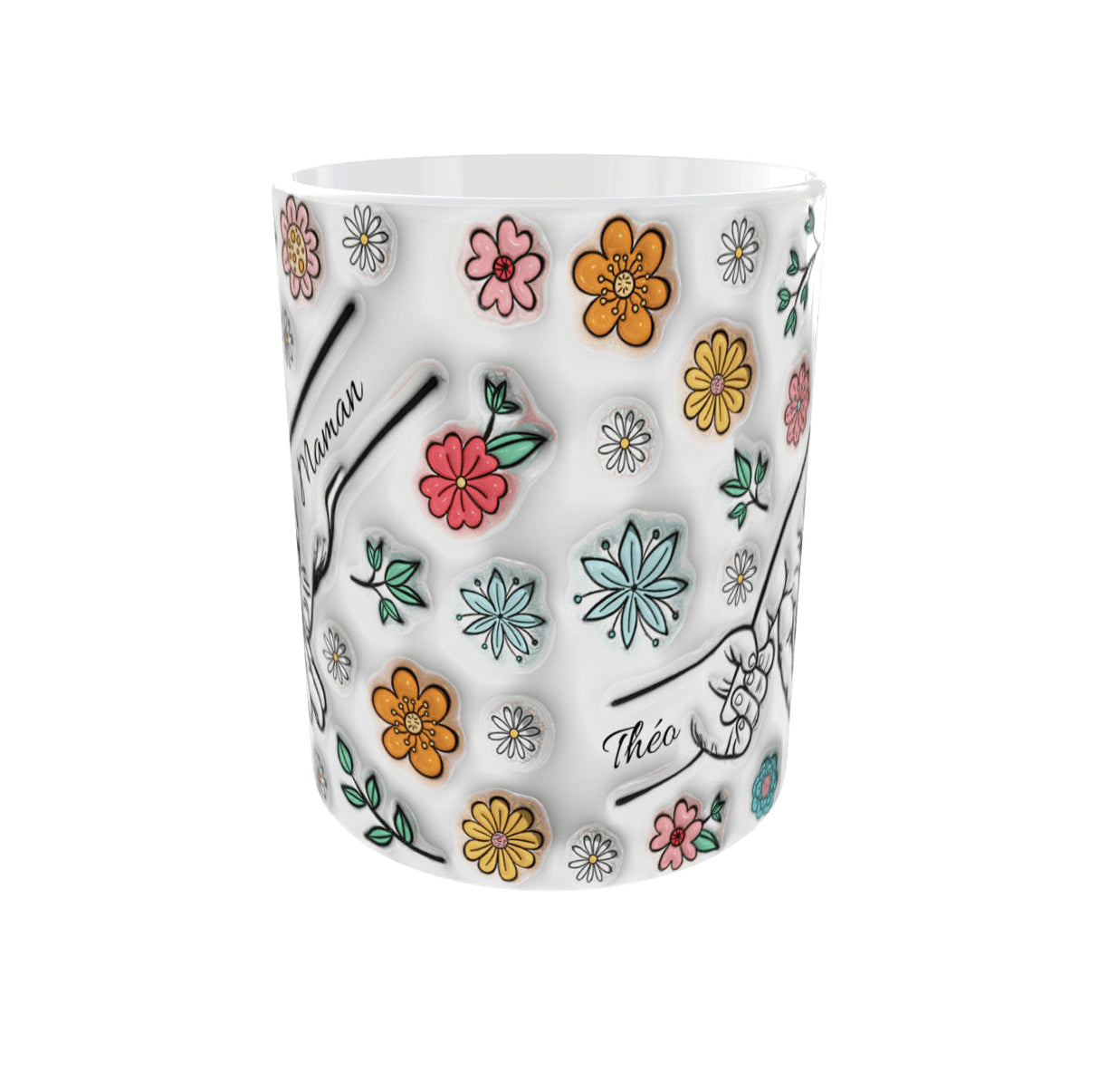 Mug personnalisé “Main dans la main” – Texte Maman/Papa + prénom au choix (325 ml / 11 oz) Sublimation Store