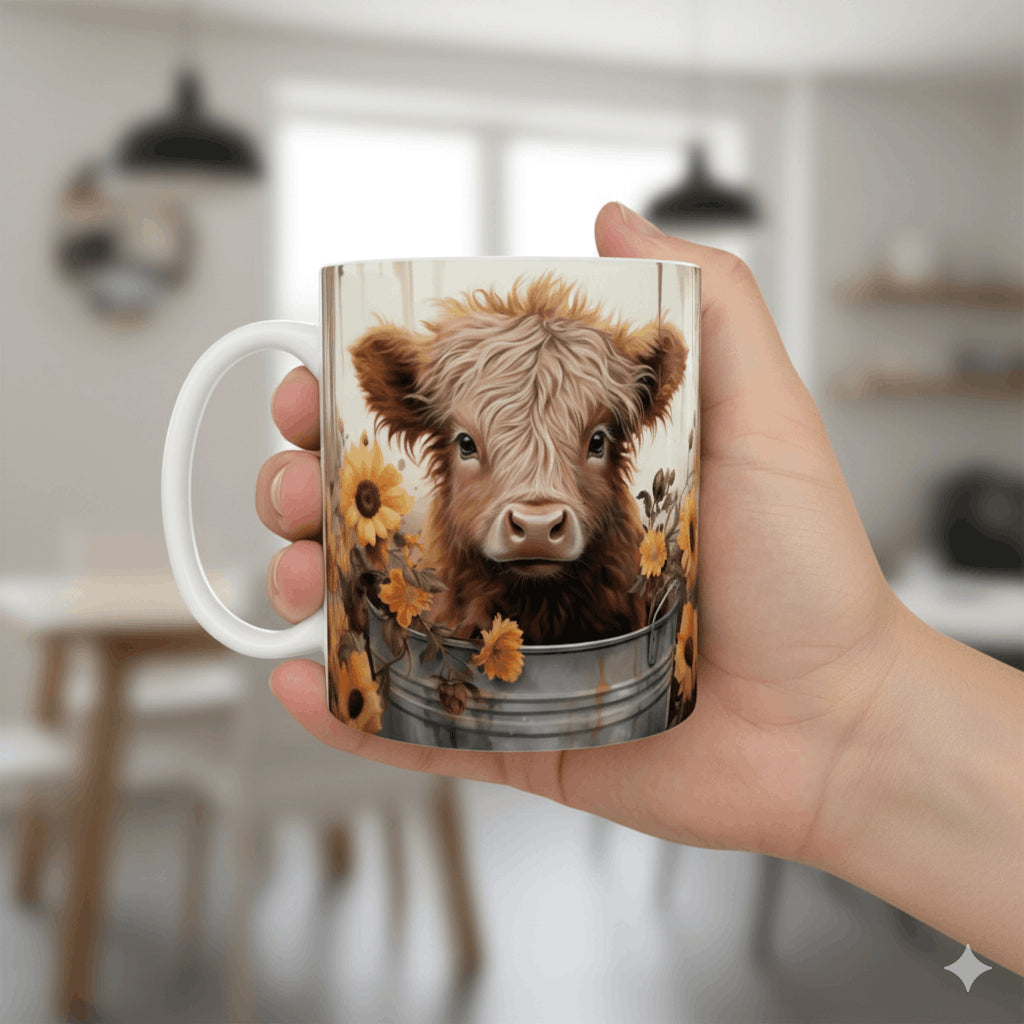 Mug vache Highland et tournesols – 11 oz / 325 ml Sublimation Store