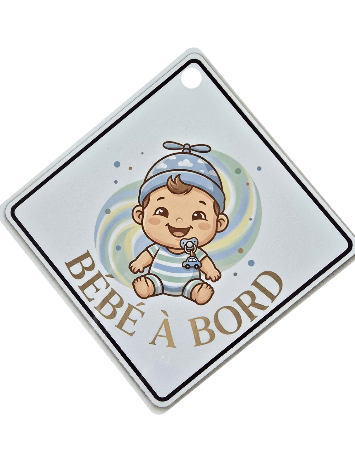 plaque auto bebe a bord aluminium avec ventouse sans fond