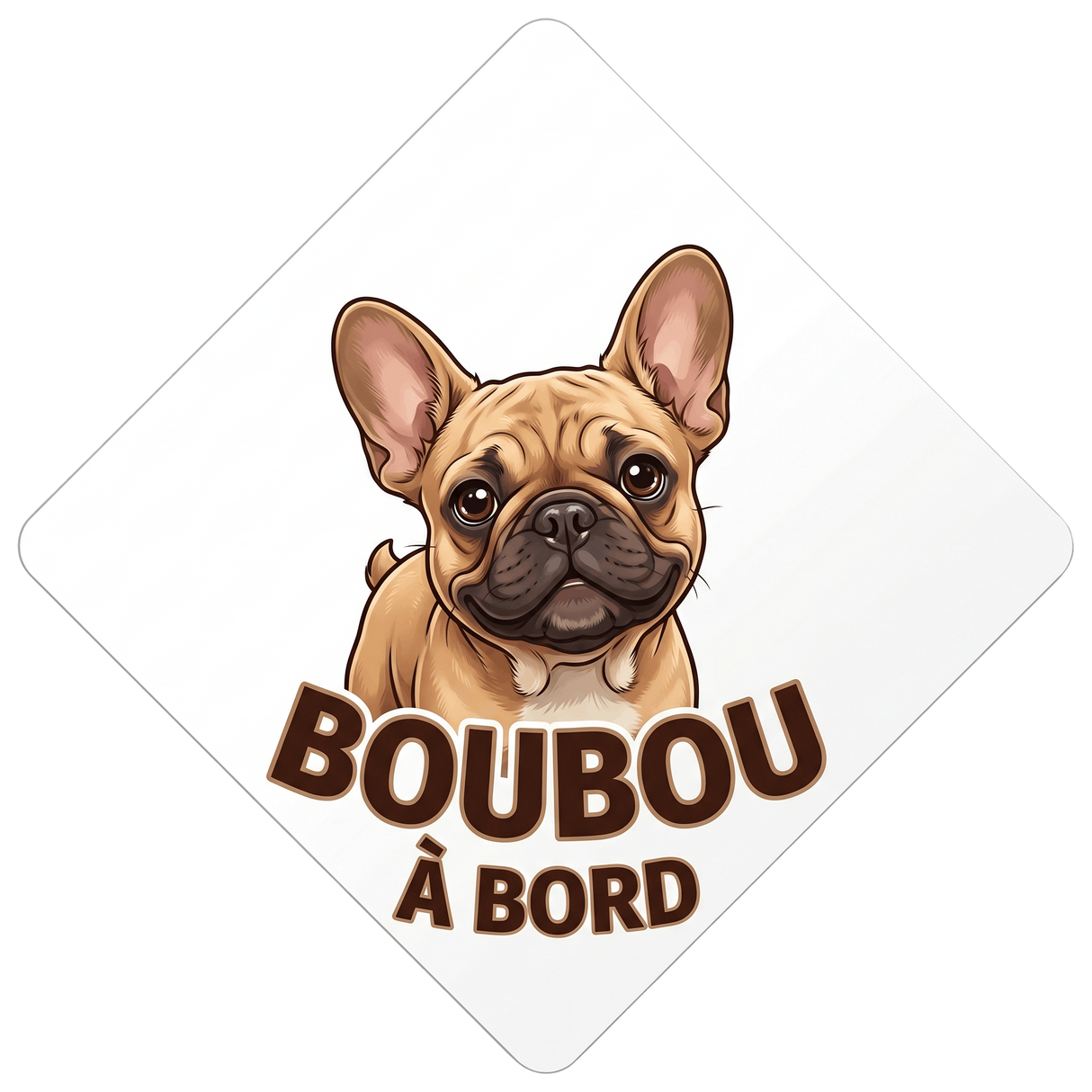 plaque auto boubou a bord bouledogue francais marron clair sans fond