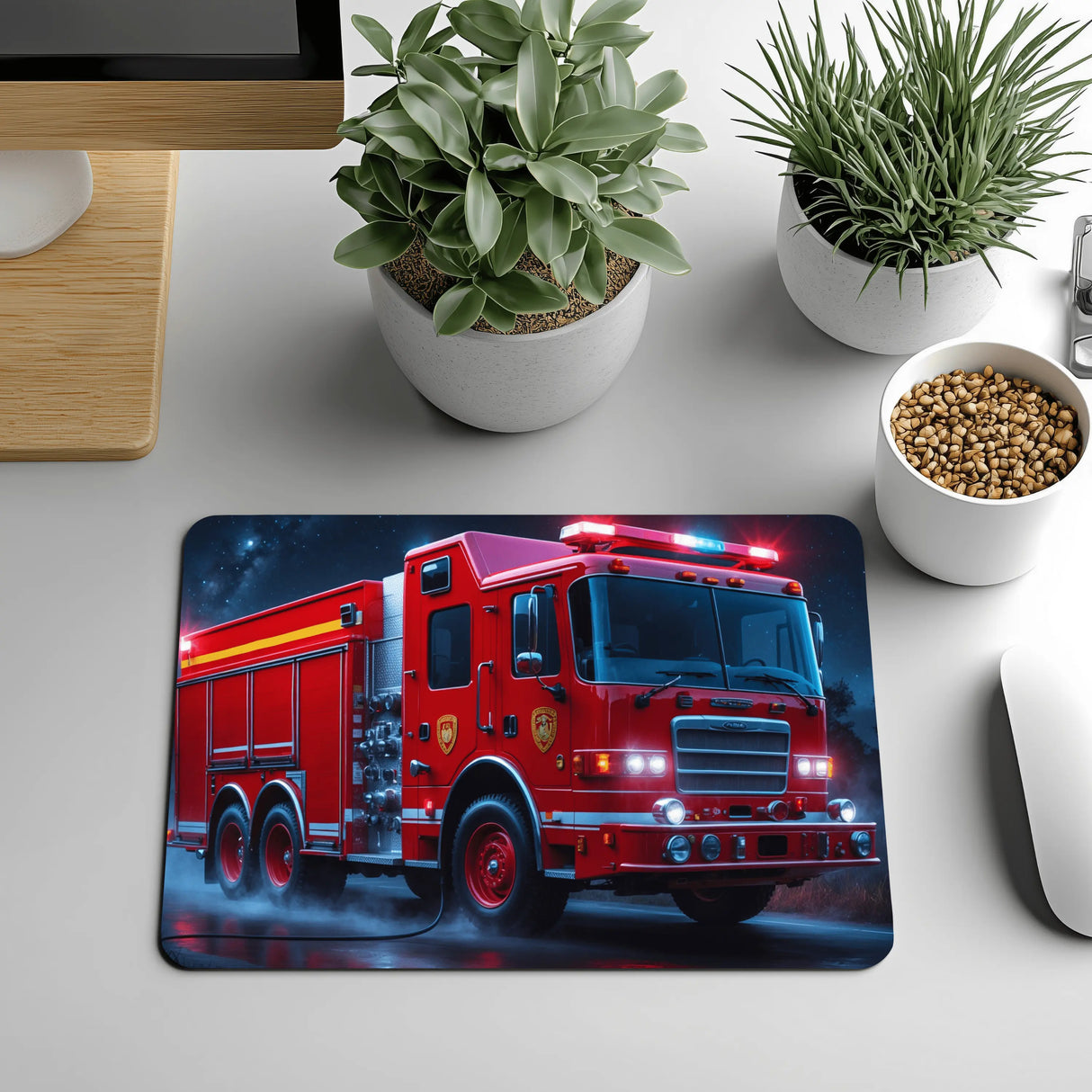 Tapis de Souris Camion de Pompier – Gyrophares & Nuit Étoilée | 19,5×23,5 Sublimation Store