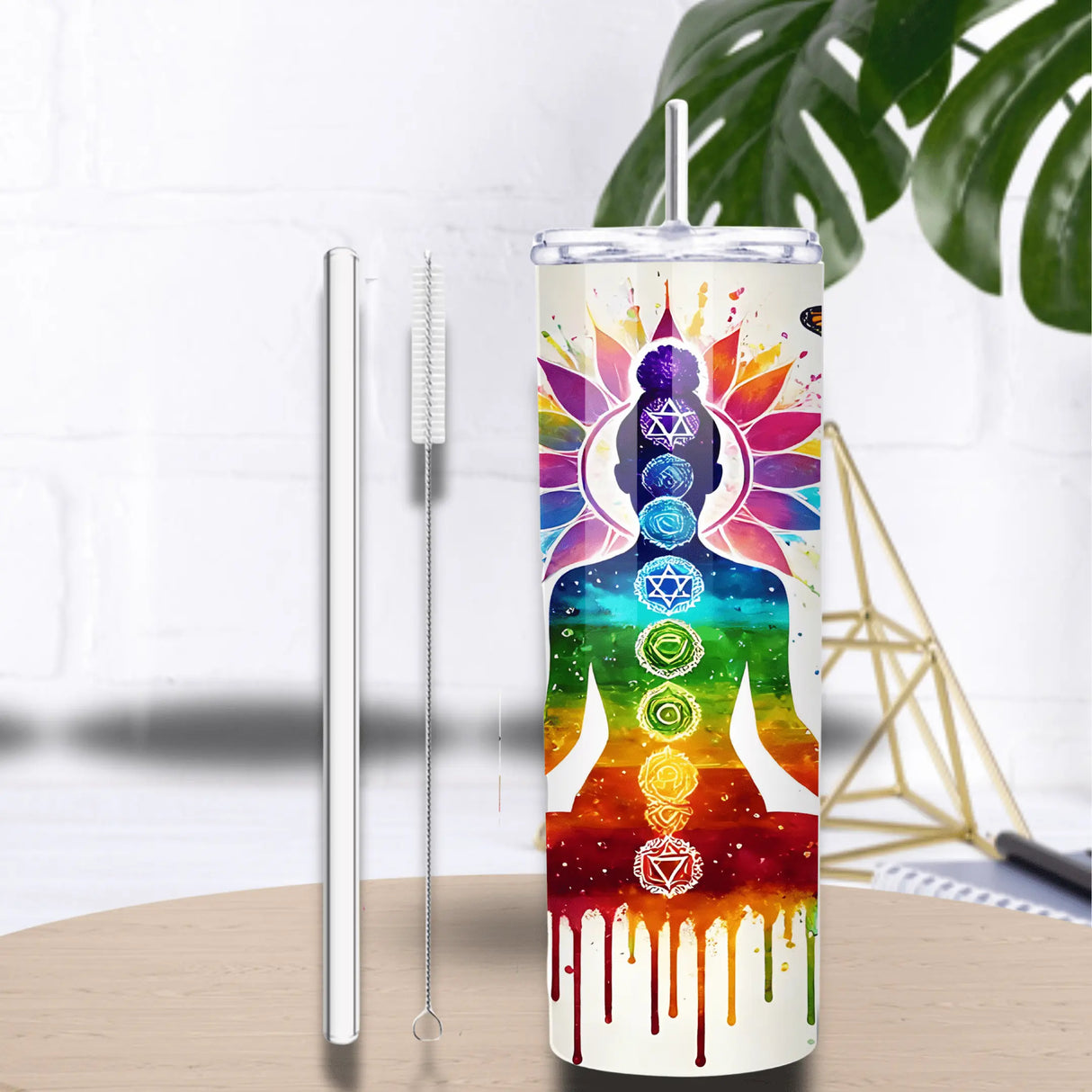 Tumbler Isotherme “Bouddha Chakras Rainbow” – Fleurs & Papillons (Sublimation) Sublimation Store