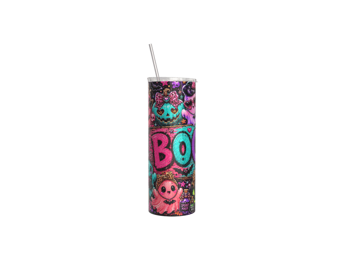 Tumbler Halloween BOO Fantômes Kawaii et Citrouilles Néon – Isotherme 20 oz Sublimation Store