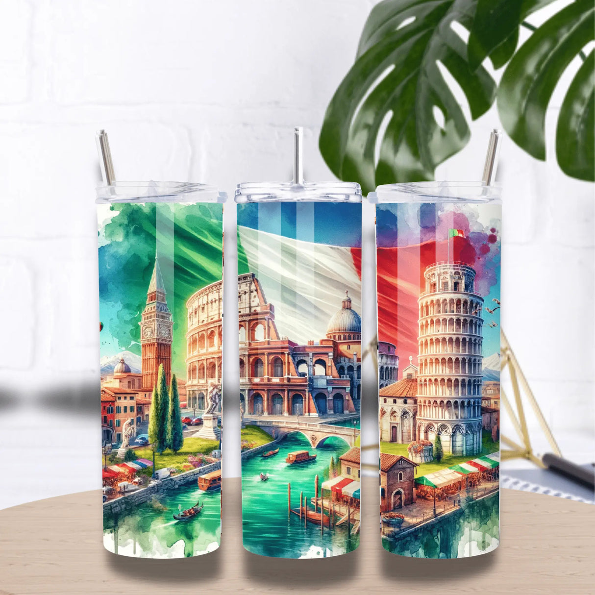 Tumbler Italie Aquarelle – Venise, Rome & Pise – Isotherme 20 oz Sublimation Store