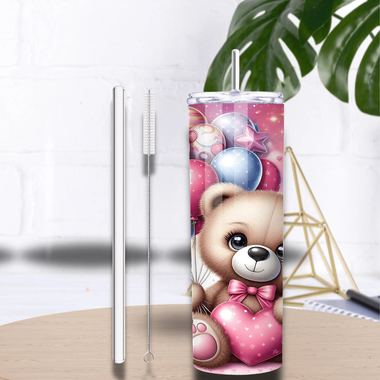 Tumbler 20 oz (591 ml) “Ourson Festif” – Cadeaux & Ballons (Couvercle + Paille) Sublimation Store