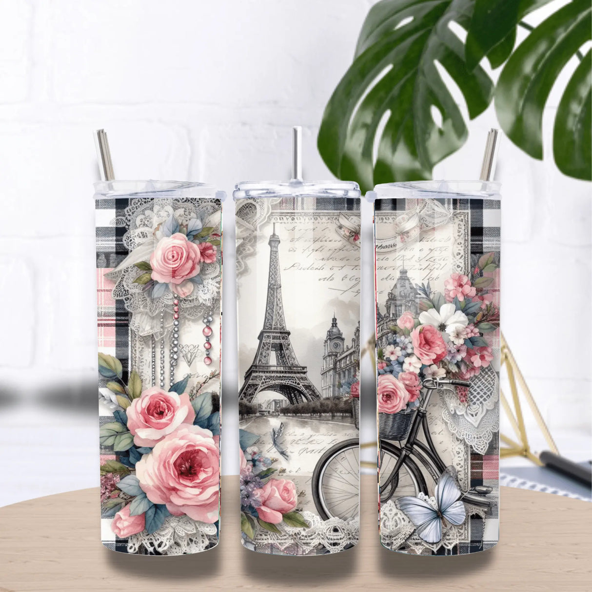 Tumbler Paris Romantique – Tour Eiffel, Vélo & Roses Vintage Sublimation Store