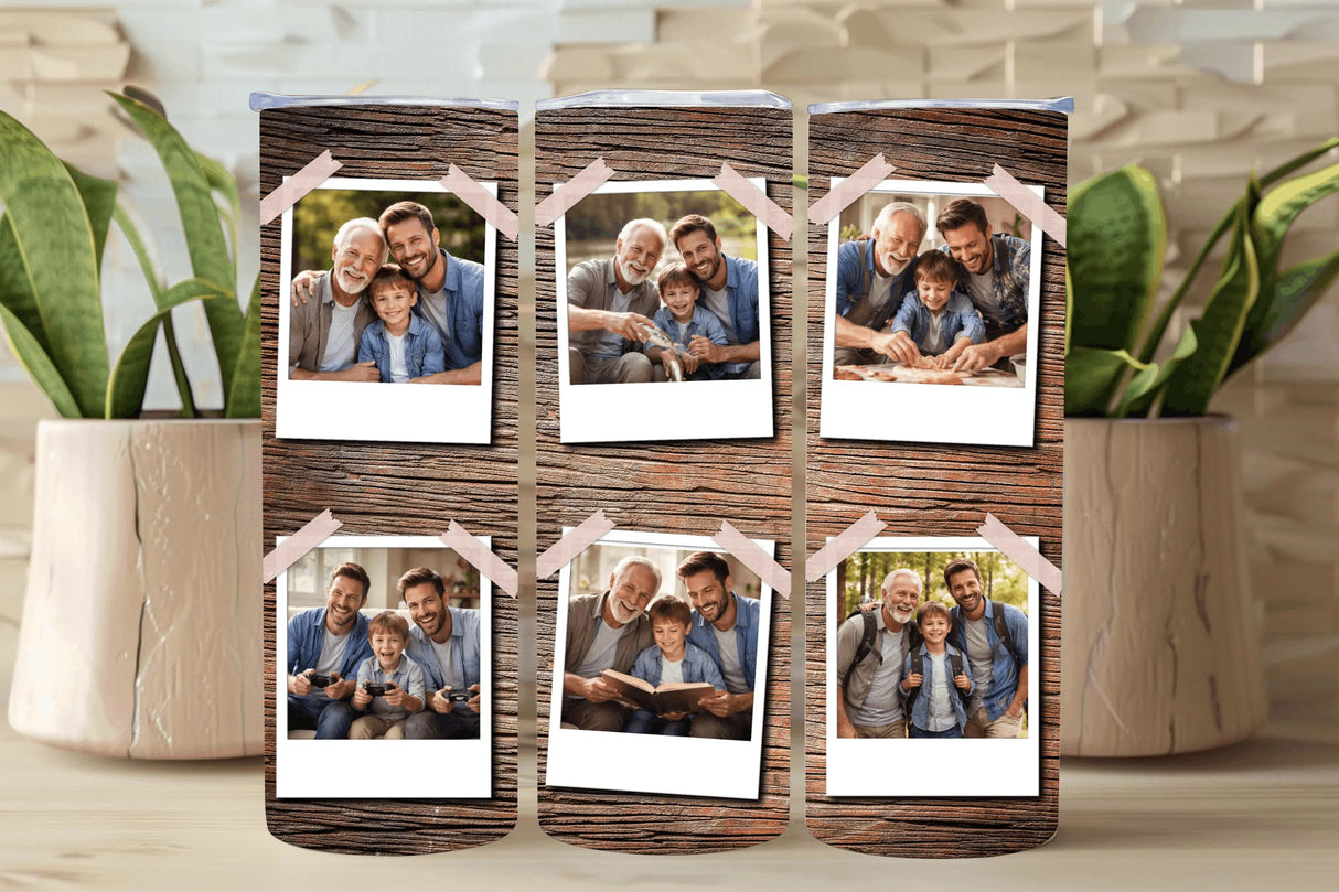 Tumbler personnalisé 20 oz (591 ml) – 6 photos (Fond Bois) + paille & goupillon Sublimation Store