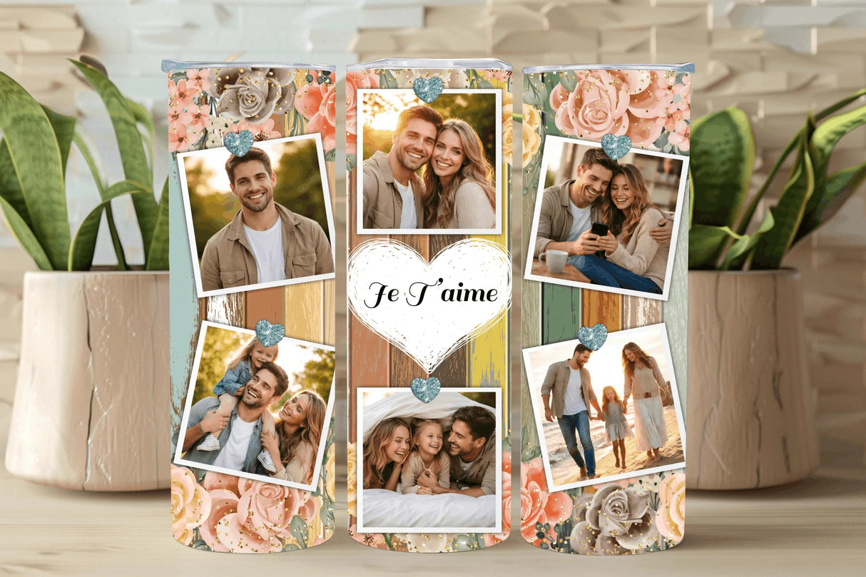 Tumbler personnalisé 6 Photos – Cœur avec Texte | Version Féminine ou Masculine Sublimation Store
