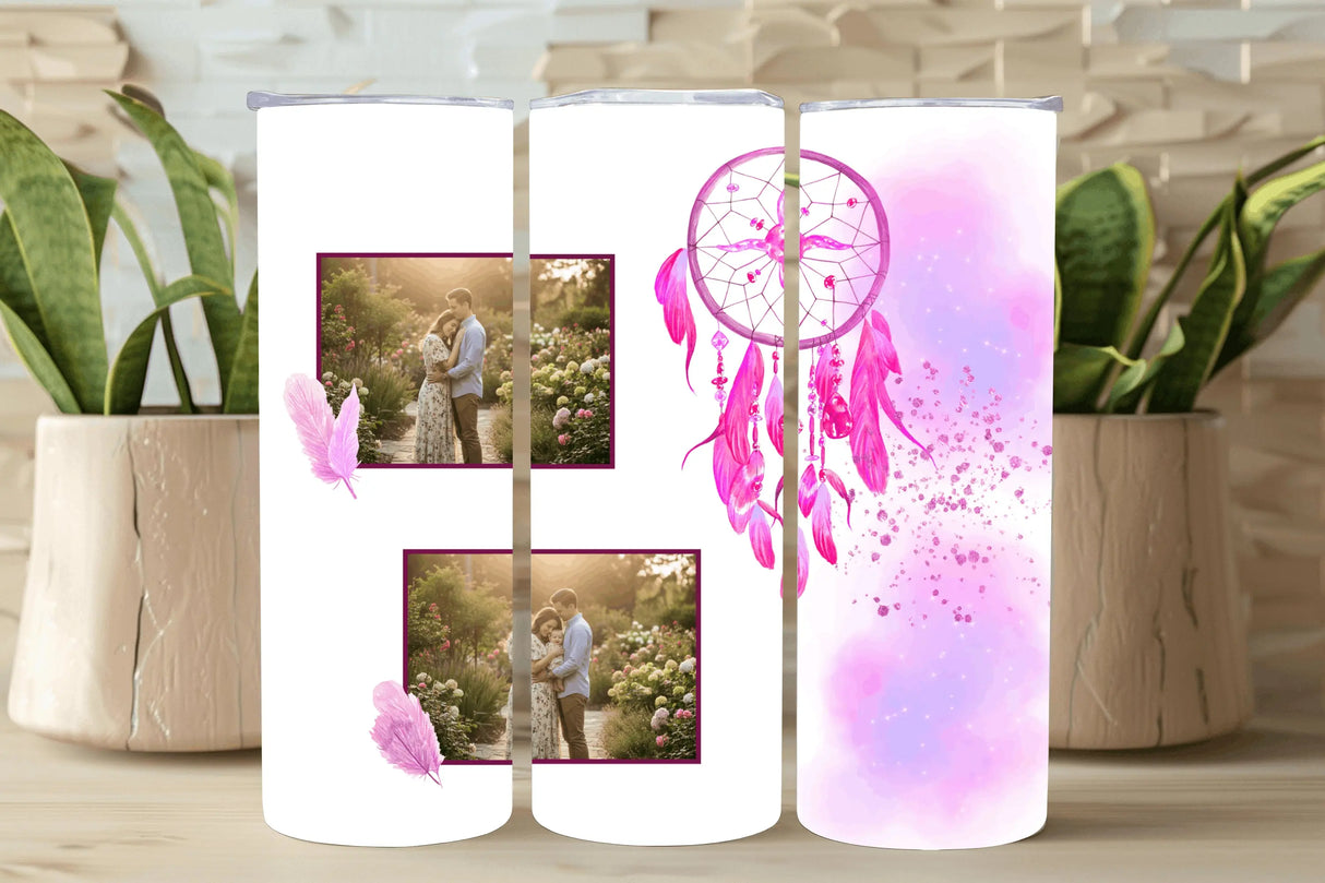 Tumbler personnalisé Attrape-Rêve – 2 Photos | Bleu, Rose, Mauve, Orangé Sublimation Store