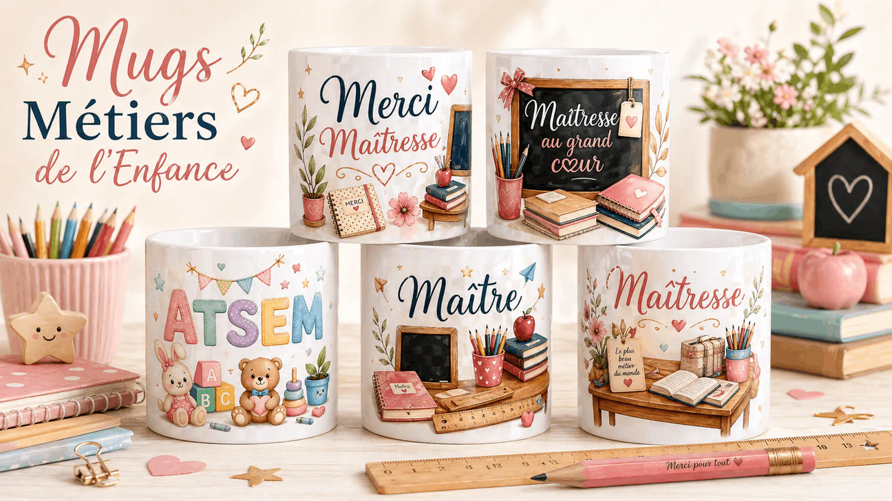 Collection mugs métiers de l'enfance – designs originaux et personnalisés – Sublimation Store