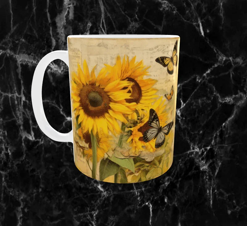 🌻 Mug “Tournesols & Papillons” – Douceur Vintage et Soleil d’Été ☕