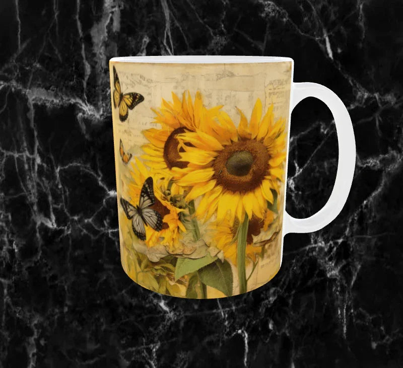 🌻 Mug “Tournesols & Papillons” – Douceur Vintage et Soleil d’Été ☕