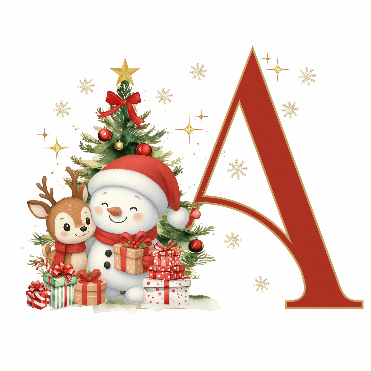 Mug de Noël Personnalisé – Lettre de A à Z avec Bonhomme de Neige & Renne