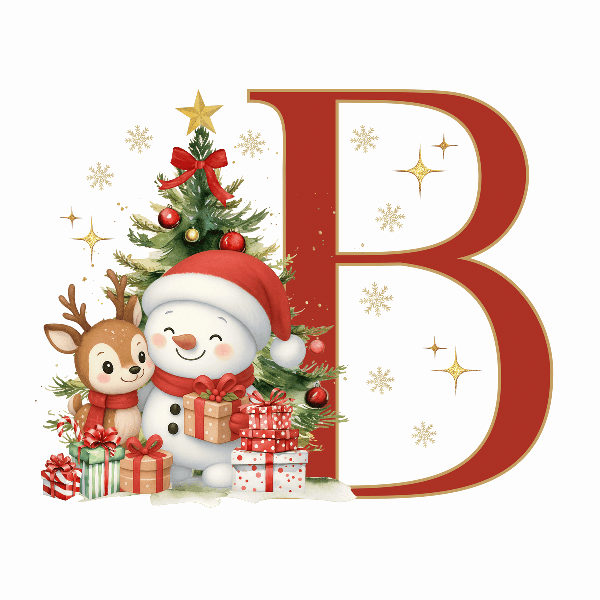 Mug de Noël Personnalisé – Lettre de A à Z avec Bonhomme de Neige & Renne