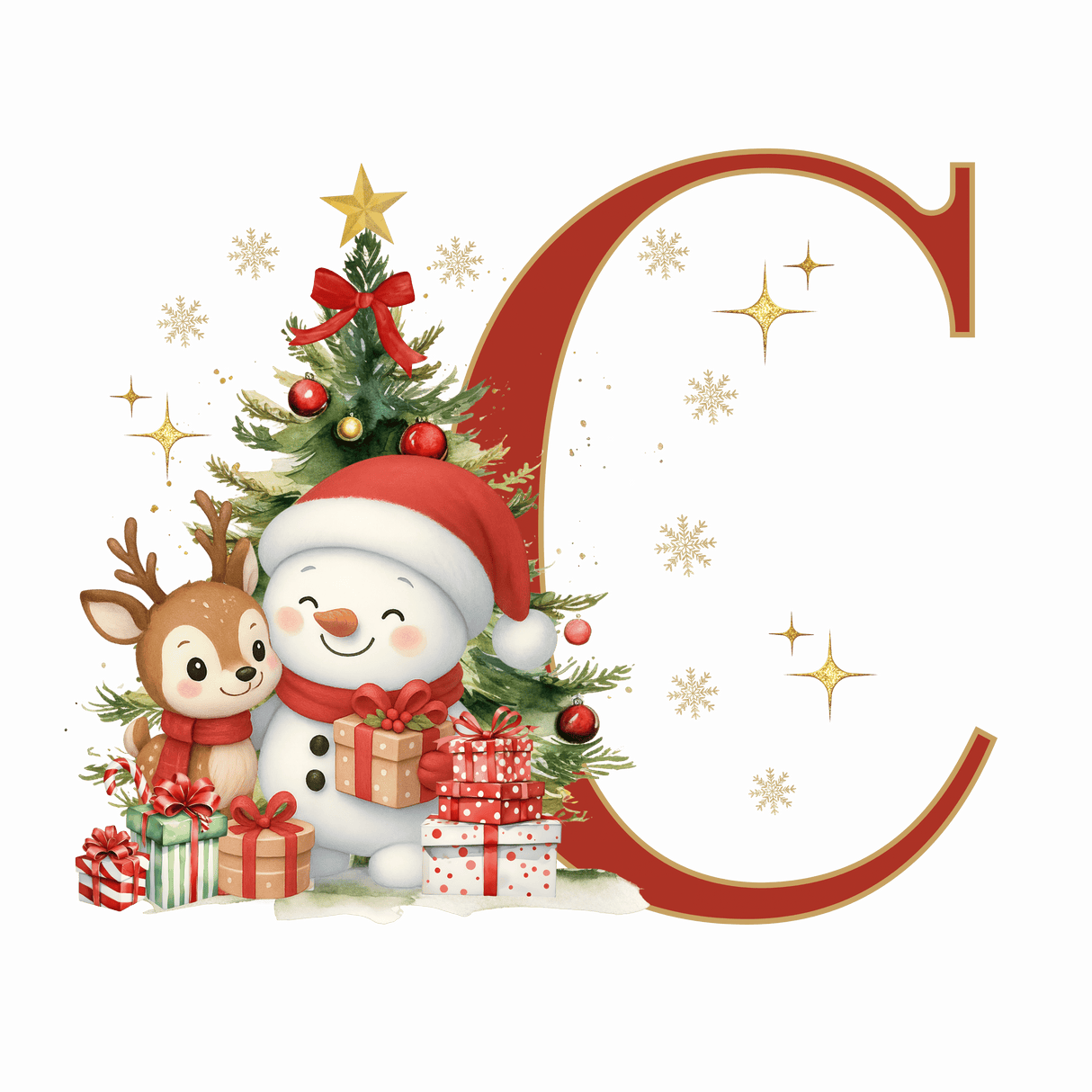 Mug de Noël Personnalisé – Lettre de A à Z avec Bonhomme de Neige & Renne