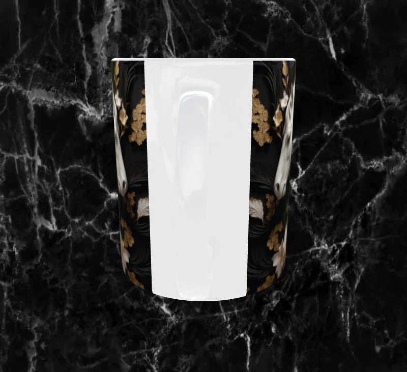 🐎 Mug “Cheval Blanc & Fleurs d’Or” – Élégance Équine ✨