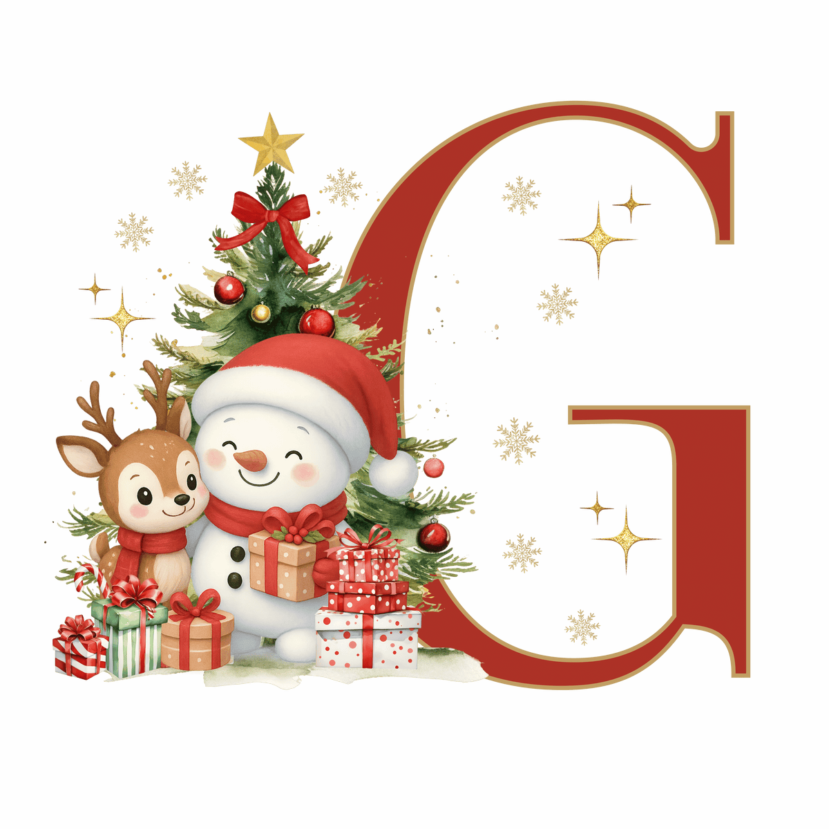 Mug de Noël Personnalisé – Lettre de A à Z avec Bonhomme de Neige & Renne