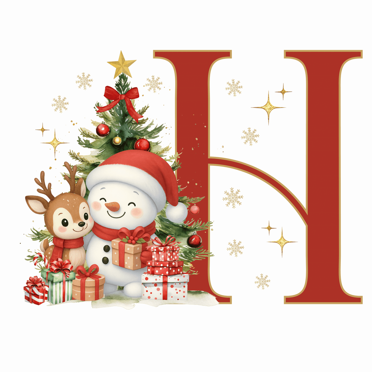 Mug de Noël Personnalisé – Lettre de A à Z avec Bonhomme de Neige & Renne