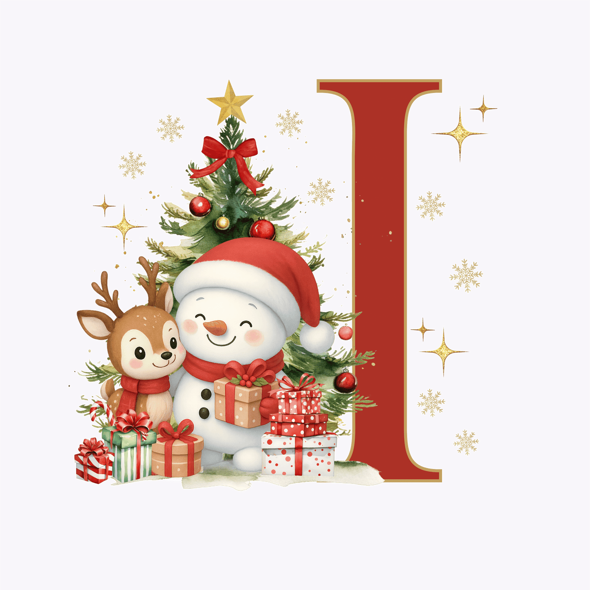 Mug de Noël Personnalisé – Lettre de A à Z avec Bonhomme de Neige & Renne