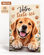 Cahier A5 personnalisé avec photo de chien et texte libre sur le recto.