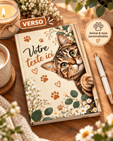 Cahier A5 personnalisé avec photo de chat et texte libre sur le verso
