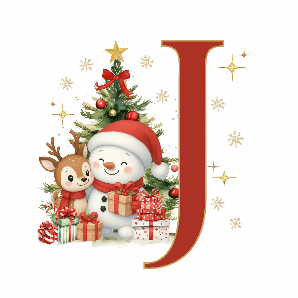 Mug de Noël Personnalisé – Lettre de A à Z avec Bonhomme de Neige & Renne