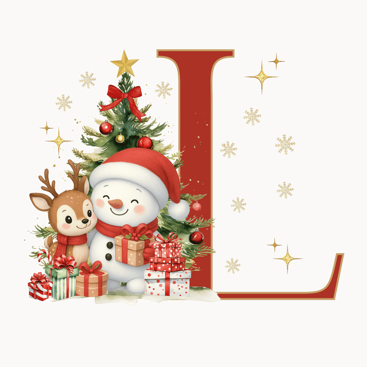 Mug de Noël Personnalisé – Lettre de A à Z avec Bonhomme de Neige & Renne