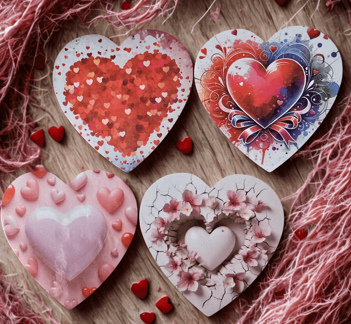 Lot de 4 Magnets Cœur – Spécial Saint-Valentin (6,5 x 6,5 cm)